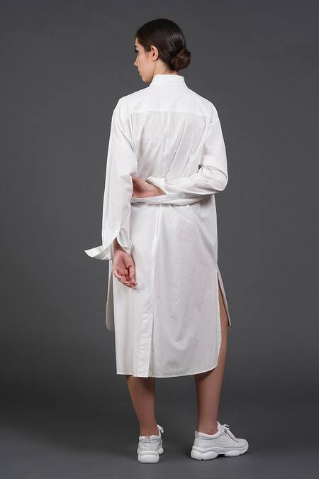 Shop Samant Chauhan White Cotton Collared Mono Tulip Shirt Dress Online at Aza Fashions Shop_Samant Chauhan_White Cotton Collared Mono Tulip Shirt Dress _Online_at_Aza_Fashions