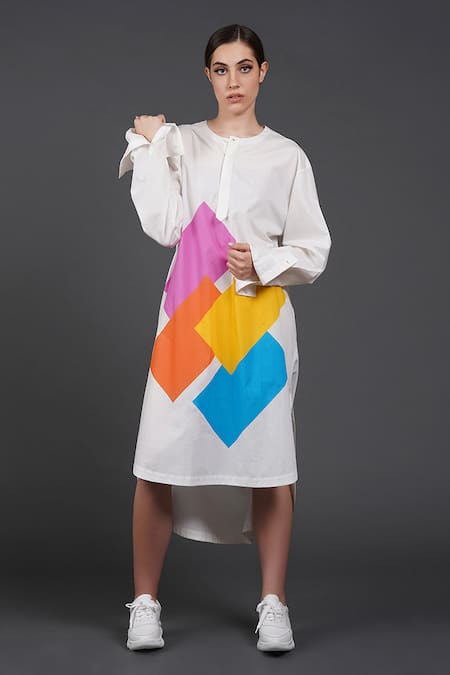 Shop Samant Chauhan White Cotton Round Neck Bright Form Shirt Dress at Aza Fashions Shop_Samant Chauhan_White Cotton Round Neck Bright Form Shirt Dress _at_Aza_Fashions