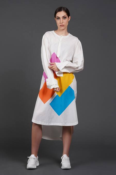 Samant Chauhan White Cotton Round Neck Bright Form Shirt Dress Online at Aza Fashions Samant Chauhan_White Cotton Round Neck Bright Form Shirt Dress _Online_at_Aza_Fashions
