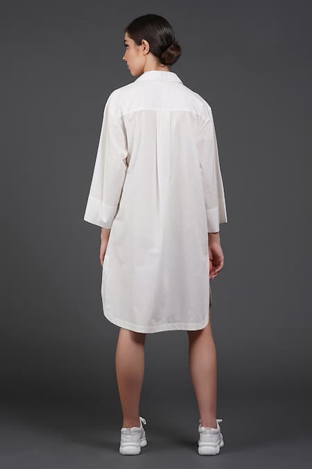 Shop Samant Chauhan White Cotton Collared Scarlet Bloom Shirt Dress at Aza Fashions Shop_Samant Chauhan_White Cotton Collared Scarlet Bloom Shirt Dress _at_Aza_Fashions