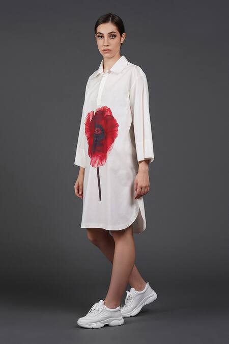Buy Samant Chauhan White Cotton Collared Scarlet Bloom Shirt Dress Online at Aza Fashions Buy_Samant Chauhan_White Cotton Collared Scarlet Bloom Shirt Dress _Online_at_Aza_Fashions