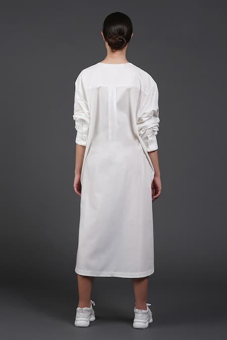 Shop Samant Chauhan White Cotton Crew Neck Calm Blue Rock Shirt Dress at Aza Fashions Shop_Samant Chauhan_White Cotton Crew Neck Calm Blue Rock Shirt Dress _at_Aza_Fashions