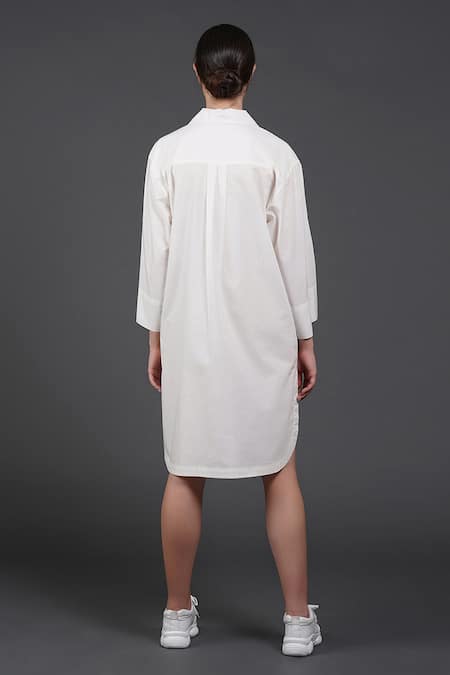 Shop Samant Chauhan White Cotton Collared Abstract Print Shirt Dress at Aza Fashions Shop_Samant Chauhan_White Cotton Collared Abstract Print Shirt Dress _at_Aza_Fashions