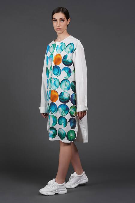 Samant Chauhan White Cotton Round Neck Serene Stone Shirt Dress Online at Aza Fashions Samant Chauhan_White Cotton Round Neck Serene Stone Shirt Dress _Online_at_Aza_Fashions