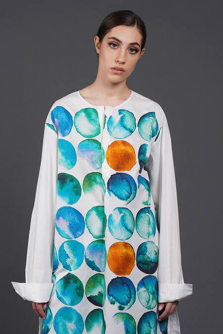 Buy Samant Chauhan White Cotton Round Neck Serene Stone Shirt Dress Online at Aza Fashions Buy_Samant Chauhan_White Cotton Round Neck Serene Stone Shirt Dress _Online_at_Aza_Fashions