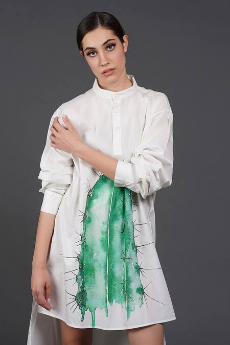 Samant Chauhan_White Cotton Collared Spiky Style Shirt Dress _at_Aza_Fashions