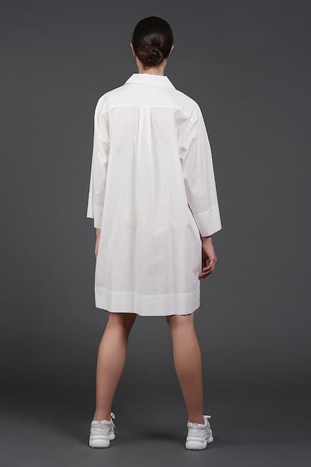 Shop Samant Chauhan White Cotton Collared Intricate Ink Shirt Dress at Aza Fashions Shop_Samant Chauhan_White Cotton Collared Intricate Ink Shirt Dress _at_Aza_Fashions