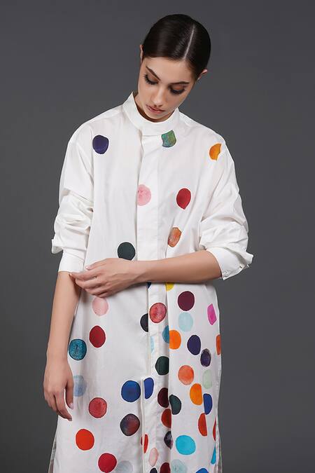 Samant Chauhan_White Cotton Collared The Colour Dot Shirt Dress _Online_at_Aza_Fashions