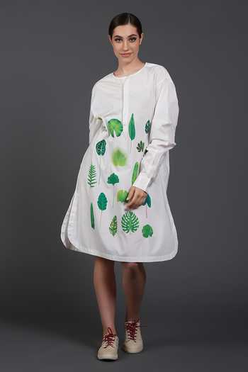 Shop Samant Chauhan White Cotton Round Neck Forest Canopy Shirt Dress Online at Aza Fashions Shop_Samant Chauhan_White Cotton Round Neck Forest Canopy Shirt Dress _Online_at_Aza_Fashions