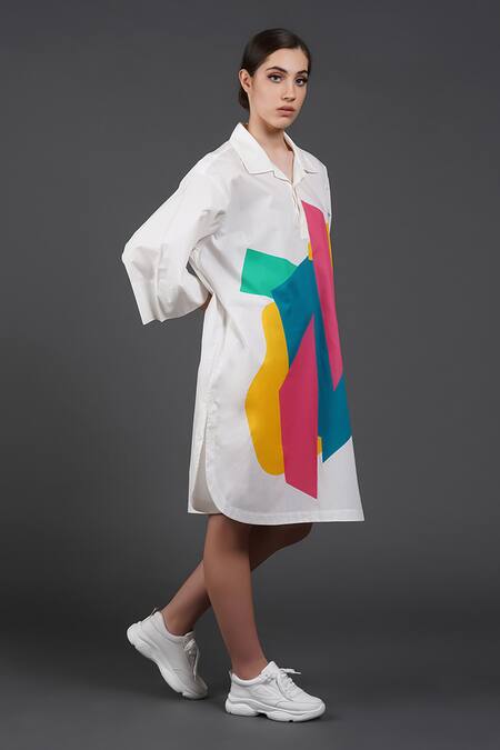 Buy_Samant Chauhan_White Cotton Collared Colour Burst Shirt _Online_at_Aza_Fashions