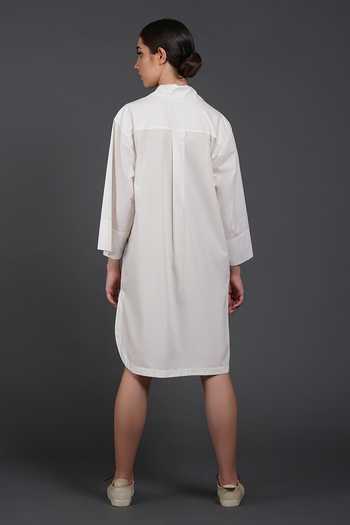 Shop Samant Chauhan White Cotton Collared Graphic Wing Shirt Dress at Aza Fashions Shop_Samant Chauhan_White Cotton Collared Graphic Wing Shirt Dress _at_Aza_Fashions