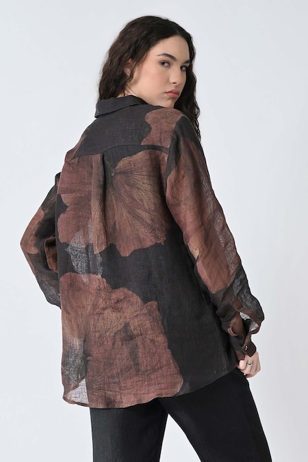 Samant Chauhan Brown Bloom Linen Shirt 
