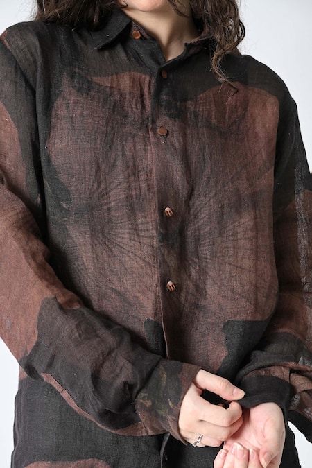 Buy_Samant Chauhan_Brown Linen Collared Bloom Shirt 