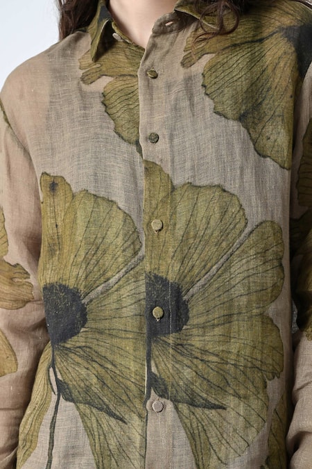Buy_Samant Chauhan_Green Linen Collared Spring Petal Shirt 