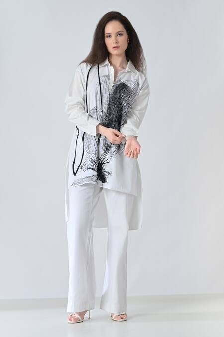 Samant Chauhan_White Cotton Collared Midnight Leaf Shirt _Online_at_Aza_Fashions