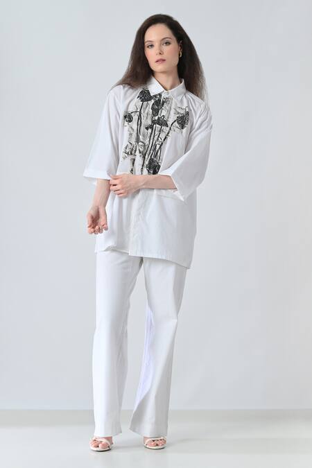 Samant Chauhan_White Cotton Collared Branch Bloom Designer Shirt _Online_at_Aza_Fashions