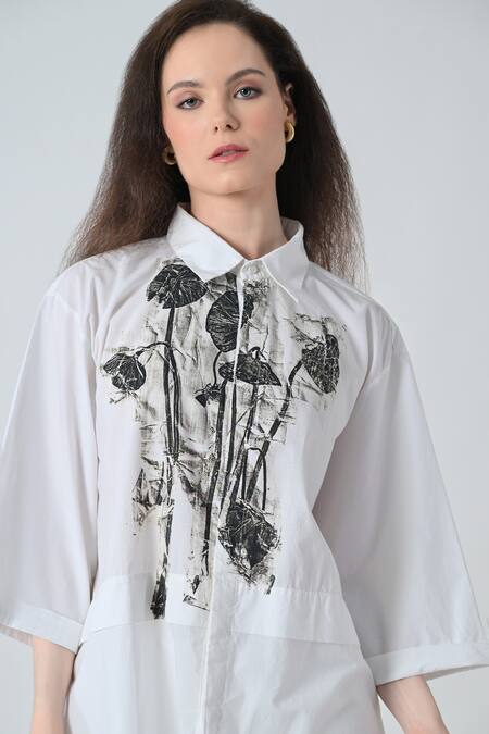 Shop_Samant Chauhan_White Cotton Collared Branch Bloom Designer Shirt _Online_at_Aza_Fashions