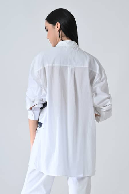 Shop Samant Chauhan White Cotton Collared Black Stone Print Shirt at Aza Fashions Shop_Samant Chauhan_White Cotton Collared Black Stone Print Shirt _at_Aza_Fashions