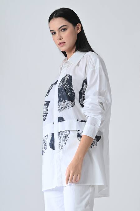 Buy Samant Chauhan White Cotton Collared Black Stone Print Shirt Online at Aza Fashions Buy_Samant Chauhan_White Cotton Collared Black Stone Print Shirt _Online_at_Aza_Fashions