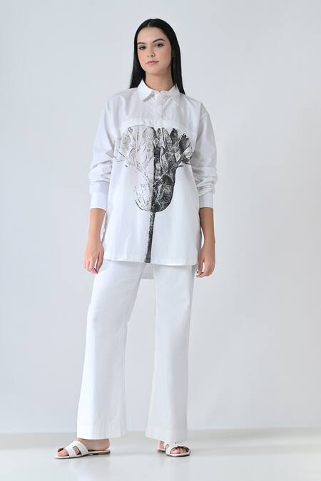 Samant Chauhan White Cotton Collared Tulip Mist Shirt Online at Aza Fashions Samant Chauhan_White Cotton Collared Tulip Mist Shirt _Online_at_Aza_Fashions