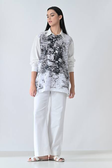 Samant Chauhan_White Cotton Collared Shatter Ink Designer Shirt _Online_at_Aza_Fashions