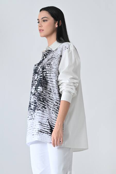 Buy_Samant Chauhan_White Cotton Collared Shatter Ink Designer Shirt _Online_at_Aza_Fashions