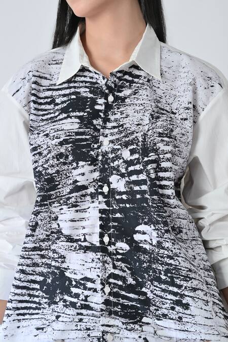 Samant Chauhan_White Cotton Collared Shatter Ink Designer Shirt _at_Aza_Fashions