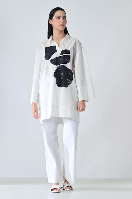 Samant Chauhan_White Cotton Collared Break Stone Shirt _Online_at_Aza_Fashions