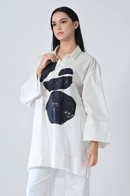 Buy_Samant Chauhan_White Cotton Collared Break Stone Shirt _Online_at_Aza_Fashions