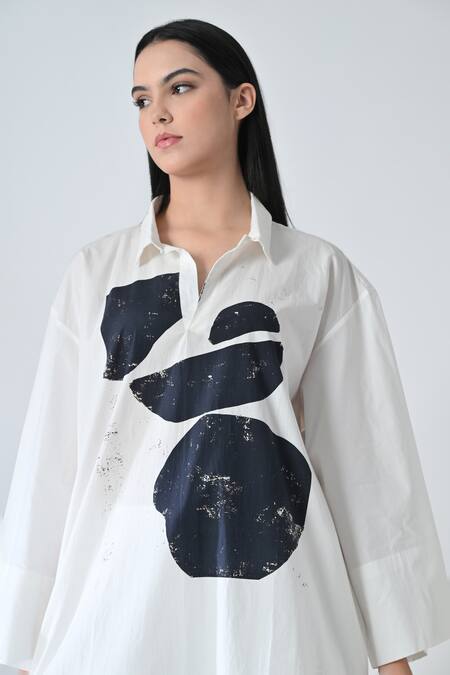 Shop_Samant Chauhan_White Cotton Collared Break Stone Shirt _Online_at_Aza_Fashions