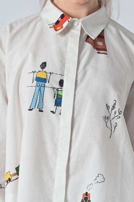 Samant Chauhan_White Cotton Collared Memory Sketch Shirt _Online_at_Aza_Fashions
