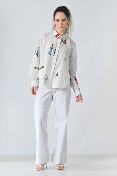 Buy_Samant Chauhan_White Cotton Collared Memory Sketch Shirt _Online_at_Aza_Fashions