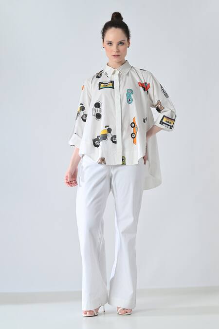 Buy_Samant Chauhan_White Cotton Collared Past Scribble Shirt _Online_at_Aza_Fashions
