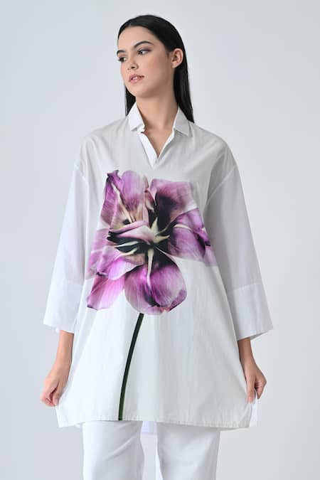 Samant Chauhan Plum Petals Cotton Top 