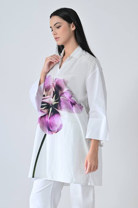 Buy_Samant Chauhan_White Cotton Collared Plum Petals Top _Online_at_Aza_Fashions