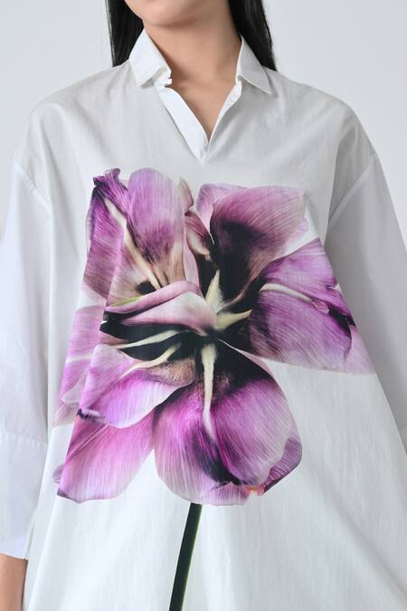 Shop_Samant Chauhan_White Cotton Collared Plum Petals Top _Online_at_Aza_Fashions