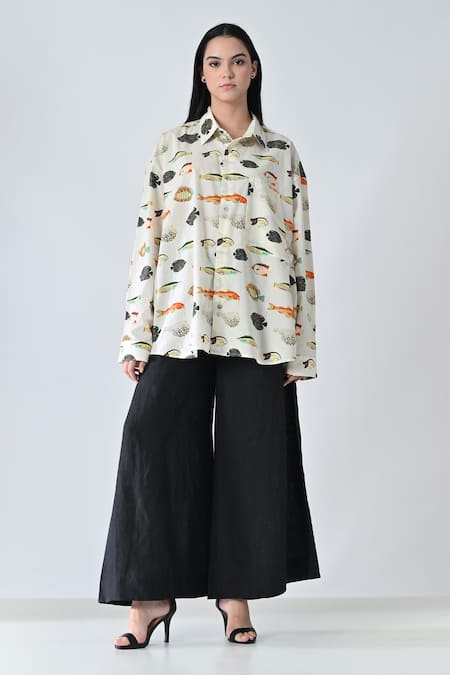 Buy Samant Chauhan Off White Cotton Collared Ocean Drift Printed Shirt Online at Aza Fashions Buy_Samant Chauhan_Off White Cotton Collared Ocean Drift Printed Shirt _Online_at_Aza_Fashions