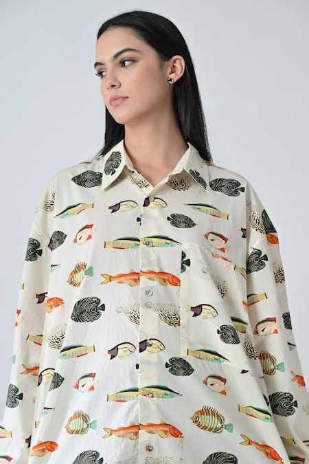 Shop Samant Chauhan Off White Cotton Collared Ocean Drift Printed Shirt Online at Aza Fashions Shop_Samant Chauhan_Off White Cotton Collared Ocean Drift Printed Shirt _Online_at_Aza_Fashions