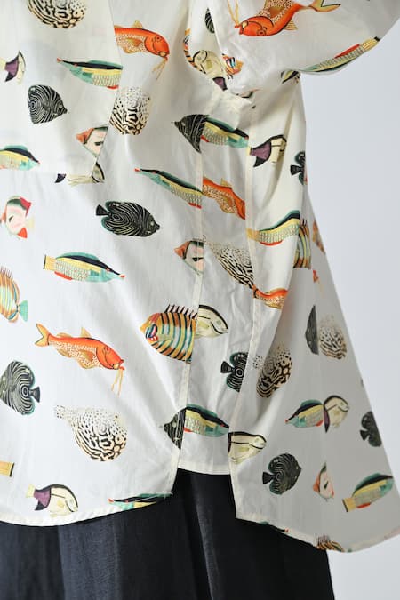 Samant Chauhan Off White Cotton Collared Ocean Drift Printed Shirt at Aza Fashions Samant Chauhan_Off White Cotton Collared Ocean Drift Printed Shirt _at_Aza_Fashions