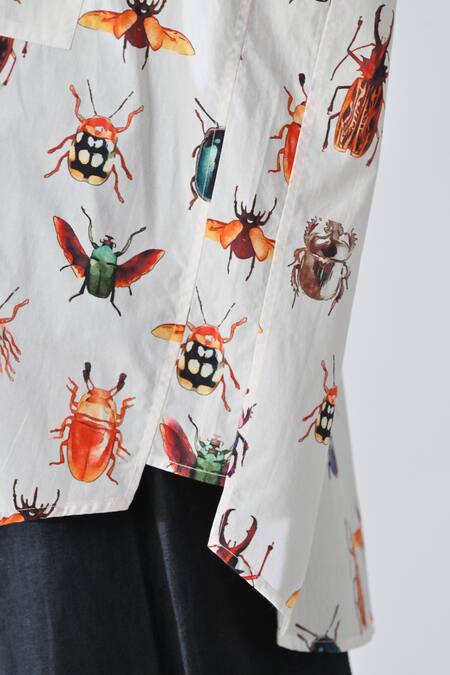 Buy_Samant Chauhan_Off White Cotton Collared Crawl Pattern Shirt _Online_at_Aza_Fashions