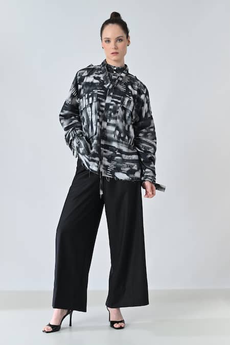 Samant Chauhan_Black Cotton Collared Striped Patterned Shirt _Online_at_Aza_Fashions