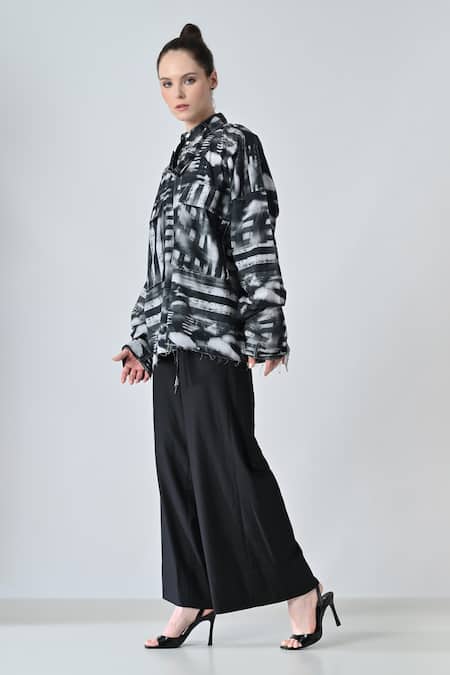 Buy_Samant Chauhan_Black Cotton Collared Striped Patterned Shirt _Online_at_Aza_Fashions