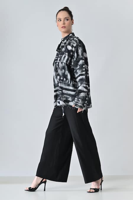 Shop_Samant Chauhan_Black Cotton Collared Striped Patterned Shirt _Online_at_Aza_Fashions