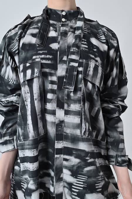 Samant Chauhan_Black Cotton Collared Striped Patterned Shirt _at_Aza_Fashions