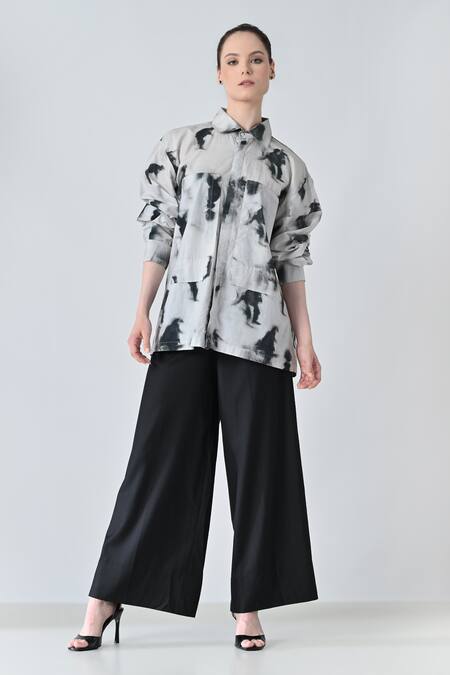 Buy_Samant Chauhan_Gray Cotton Collared Grey Tie And Dye Shirt _Online_at_Aza_Fashions