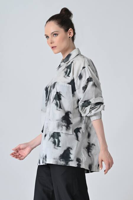 Samant Chauhan_Gray Cotton Collared Grey Tie And Dye Shirt _at_Aza_Fashions