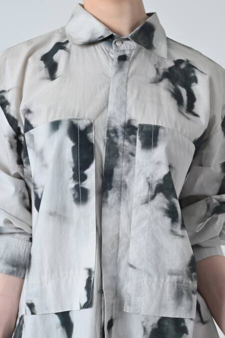 Buy_Samant Chauhan_Gray Cotton Collared Grey Tie And Dye Shirt 