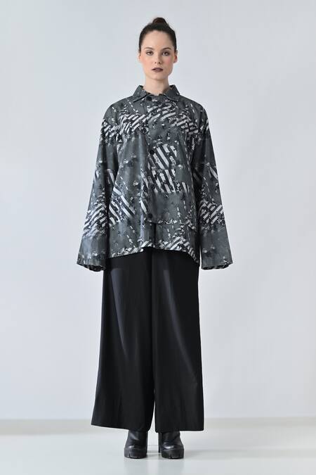 Samant Chauhan_Gray Cotton Collared Designer Form Lines Shirt _Online_at_Aza_Fashions