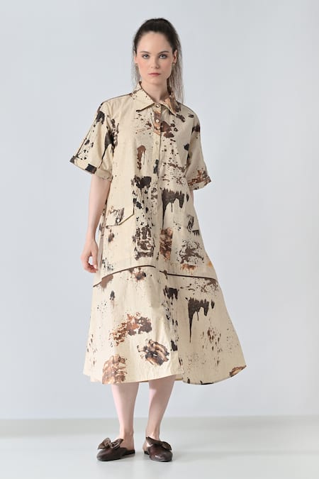 Samant Chauhan Beige Abstract Print Shirt Dress 