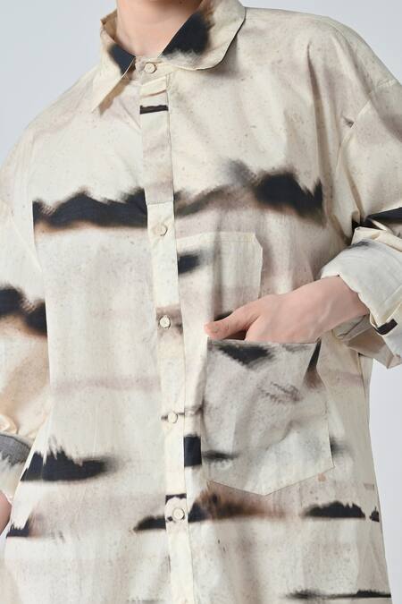 Shop_Samant Chauhan_Beige Cotton Collared Brown Tone Shirt Dress _Online_at_Aza_Fashions